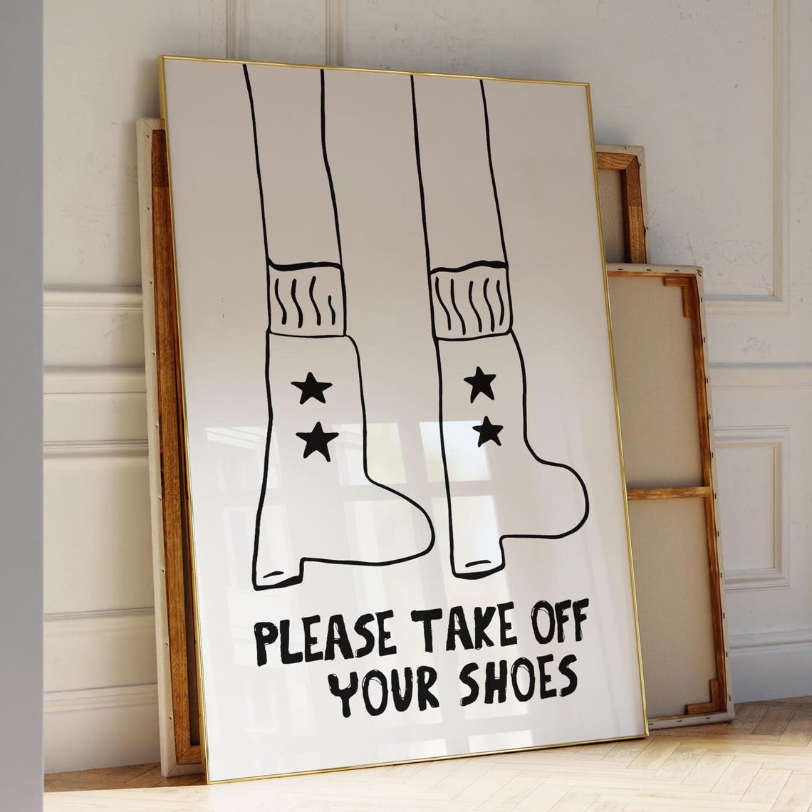 Take Off Your Shoes Cowboy Boots Minimal Line Drawing Sign Print