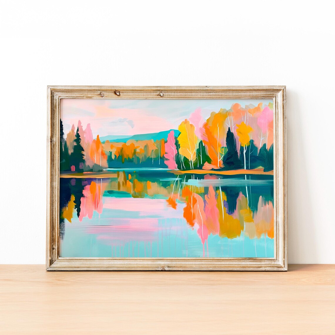 Colorful Spring Trees Lake Abstract Forest Print Spring Lake Landscape Colorful Spring Poster Lake House Decor - Image 2