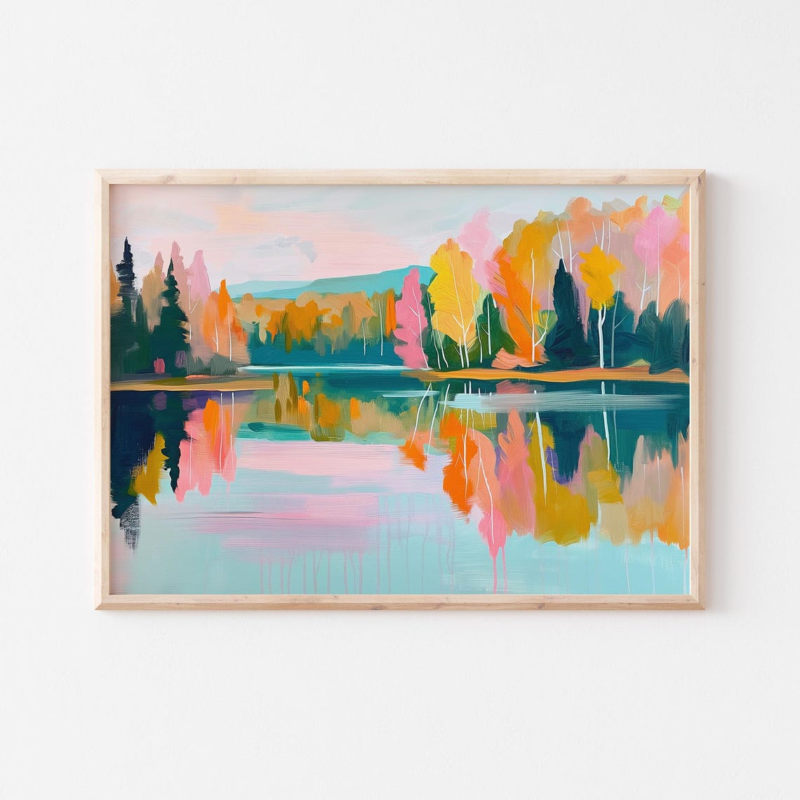 Colorful Fall Lake Mirroring Pink Orange Autumn Trees Poster - Image 5