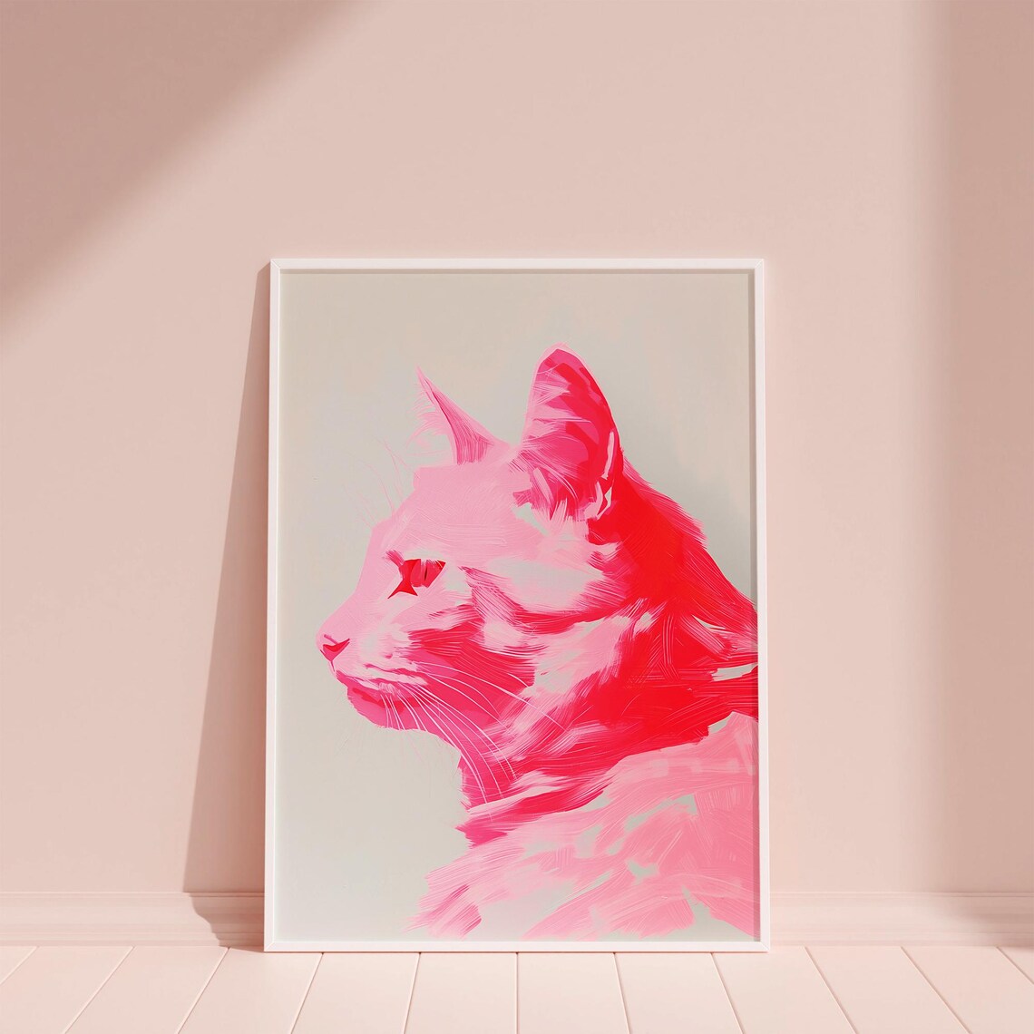 Hot Pink Cat Portrait in Bold Pop Art Style Modern Feline Poster - Image 6