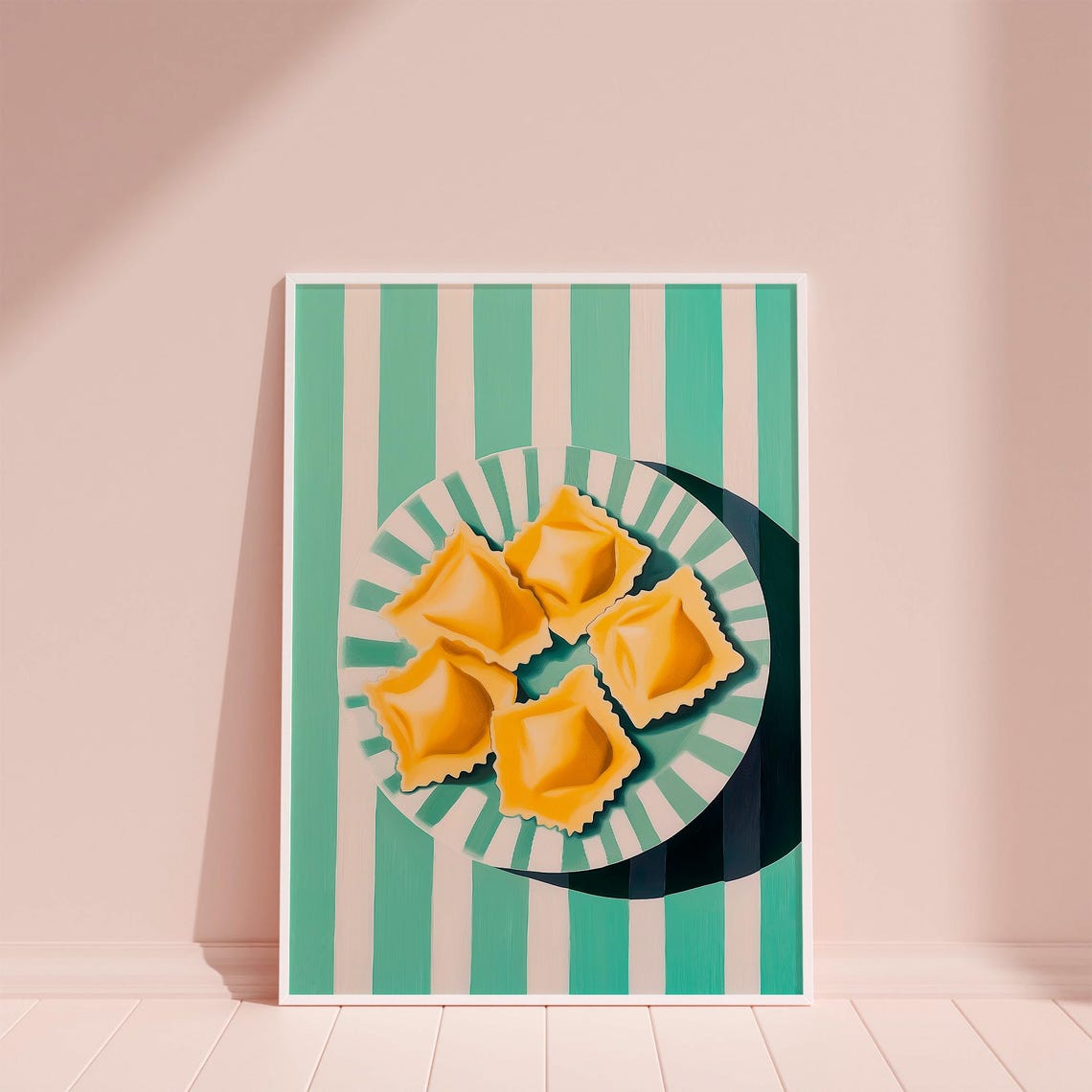 Ravioli Pasta Plate Bold Green Stripes Italian Kitchen Poster - Image 2