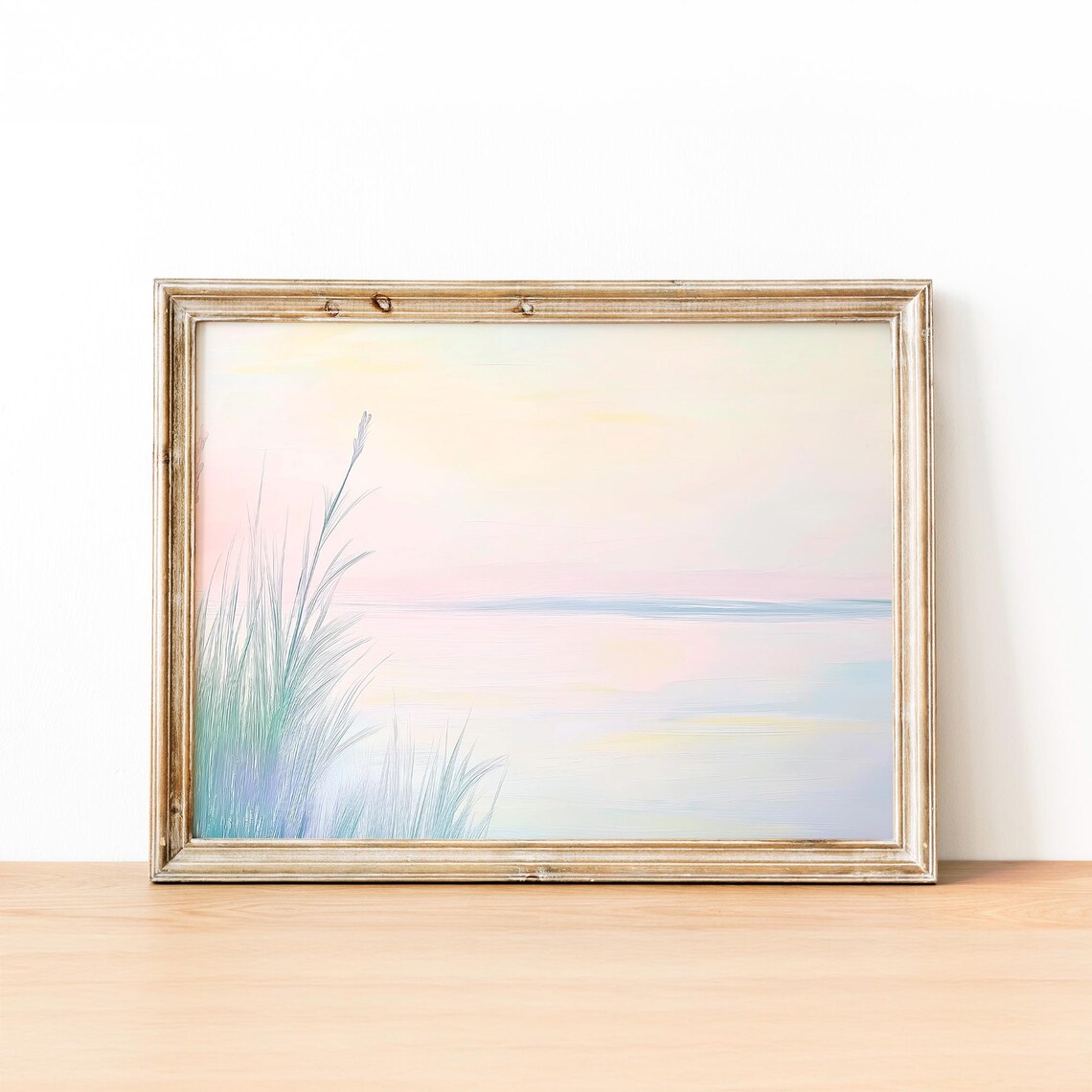 Muted Pastel Reeds at Misty Lakeside Minimalist Landscape Poster - Image 2
