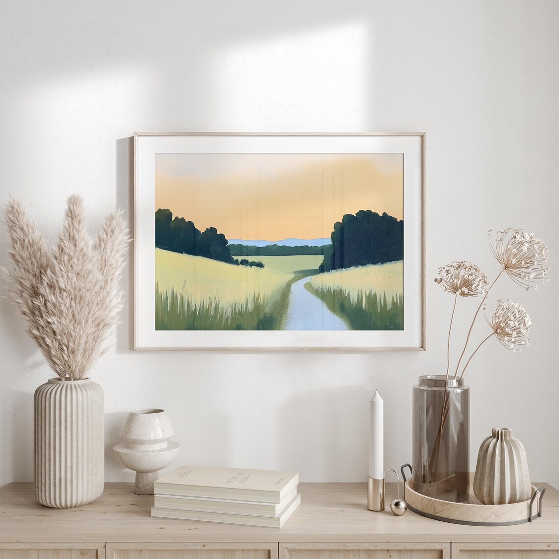 Country Dirt Road Through Golden Wheat Field At Sunset Poster - Image 6