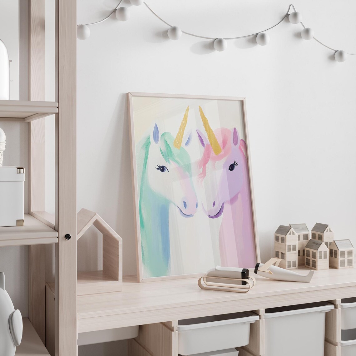 Two Pastel Unicorns Facing Each Other Twin Girls Room Decor Poster - Image 5