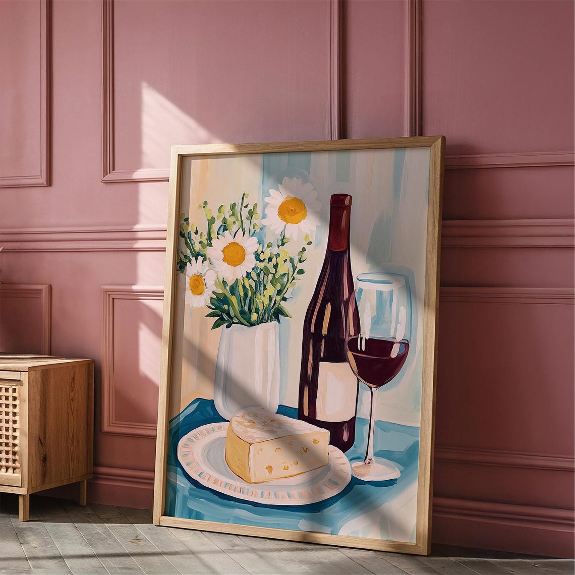 Wine and Cheese Still Life With Daisies French Kitchen Poster Art - Image 3