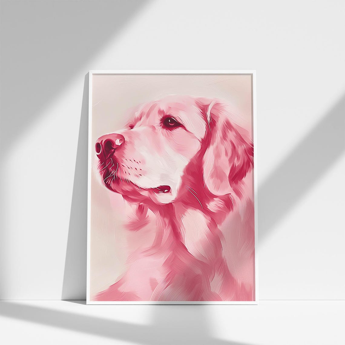 Pink Golden Retriever Painting Monochrome Pet Portrait Retro Animal Wall Art Pastel Puppy Colorful Animal Wall Art - Image 4