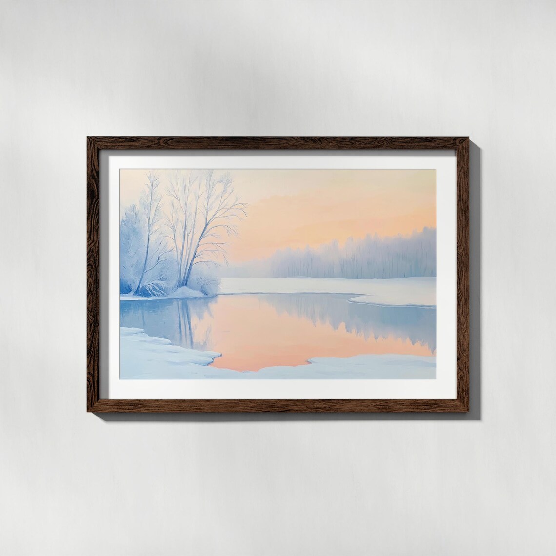 Frozen Lake At Dawn With Frost Covered Birch Trees Winter Poster - Image 4