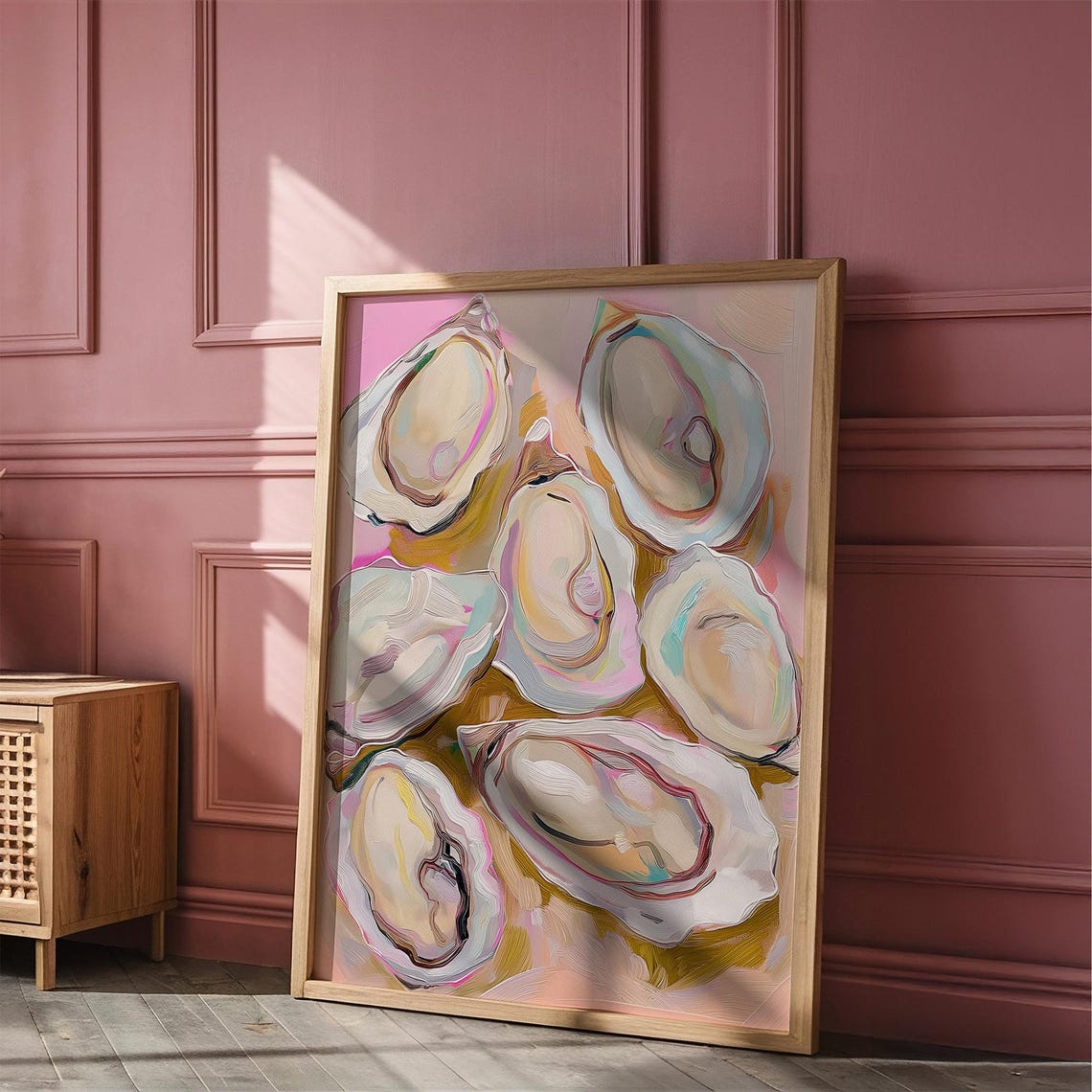 Pastel Pink Oyster Shell Painting Coastal Beach Kitchen Wall Art - Image 4