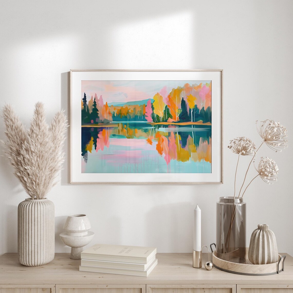 Colorful Fall Lake Mirroring Pink Orange Autumn Trees Poster - Image 3