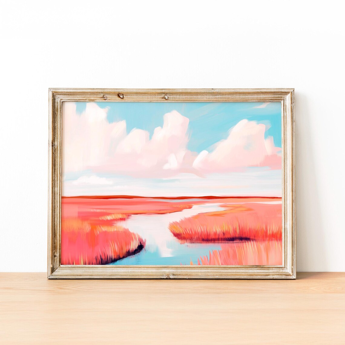 Sunset Marsh With Fiery Orange Grasses And Pink Clouds Poster - Image 2