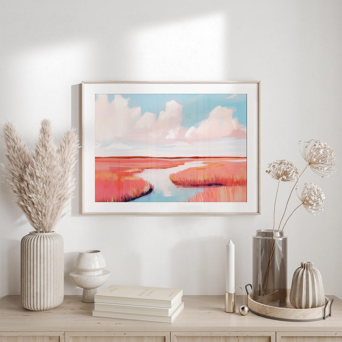 Sunset Marsh With Fiery Orange Grasses And Pink Clouds Poster - Image 6