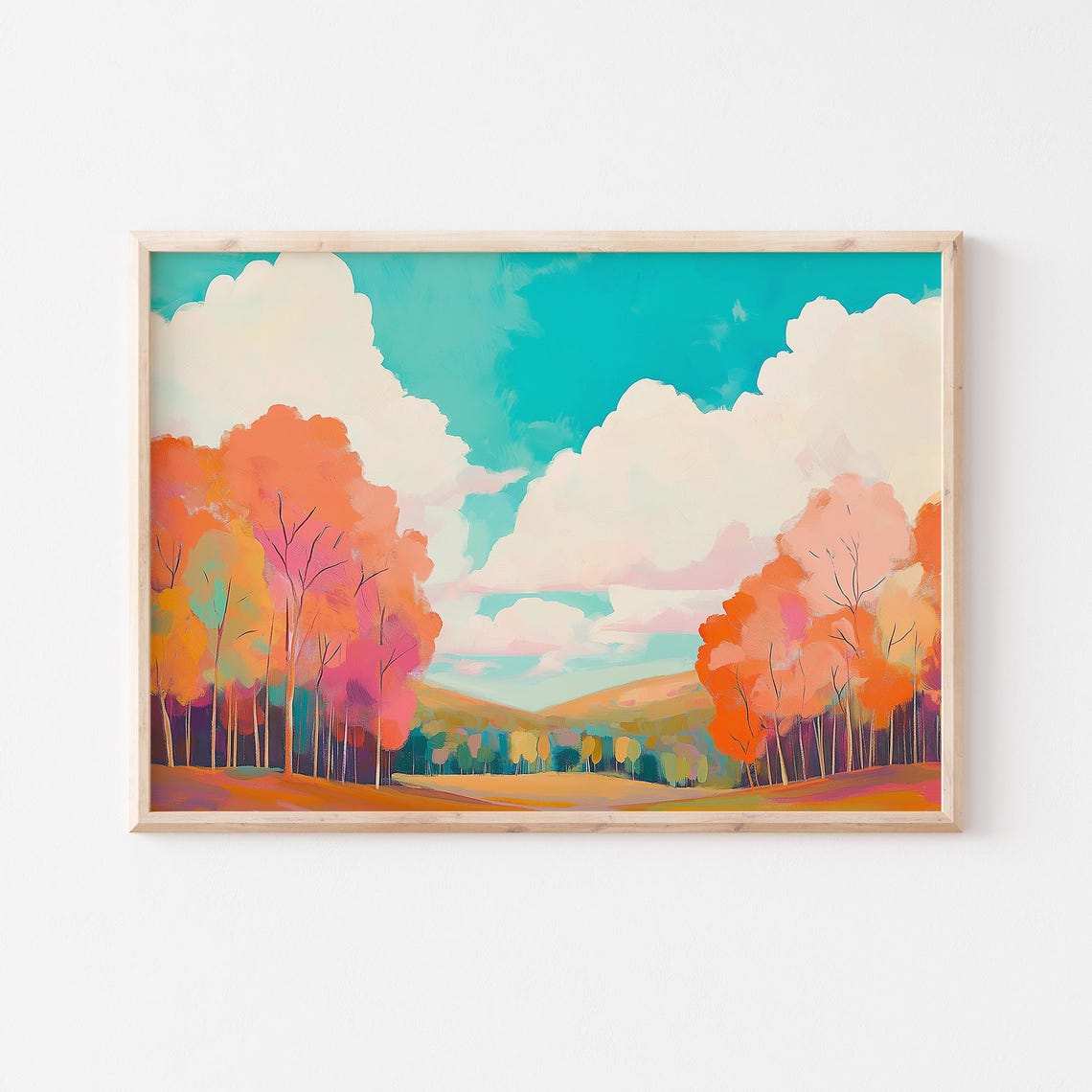 Autumn Forest Path Under Vivid Turquoise Sky With Clouds Poster - Image 5