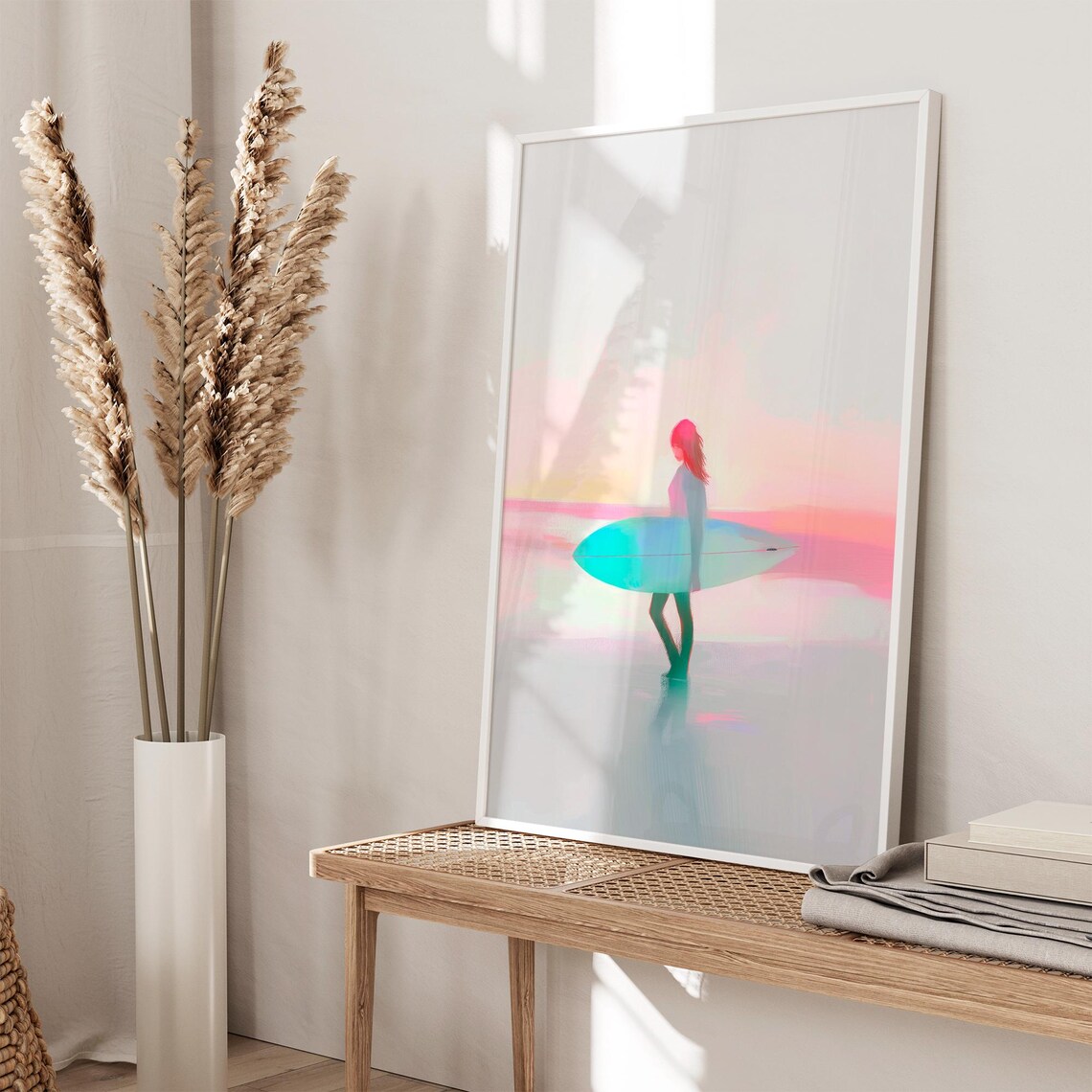 Surfer Girl Painting Surfer Girl Wall Art Preppy Coastal Room Art Summer Sunset Poster Vibrant Surfer Poster - Image 3