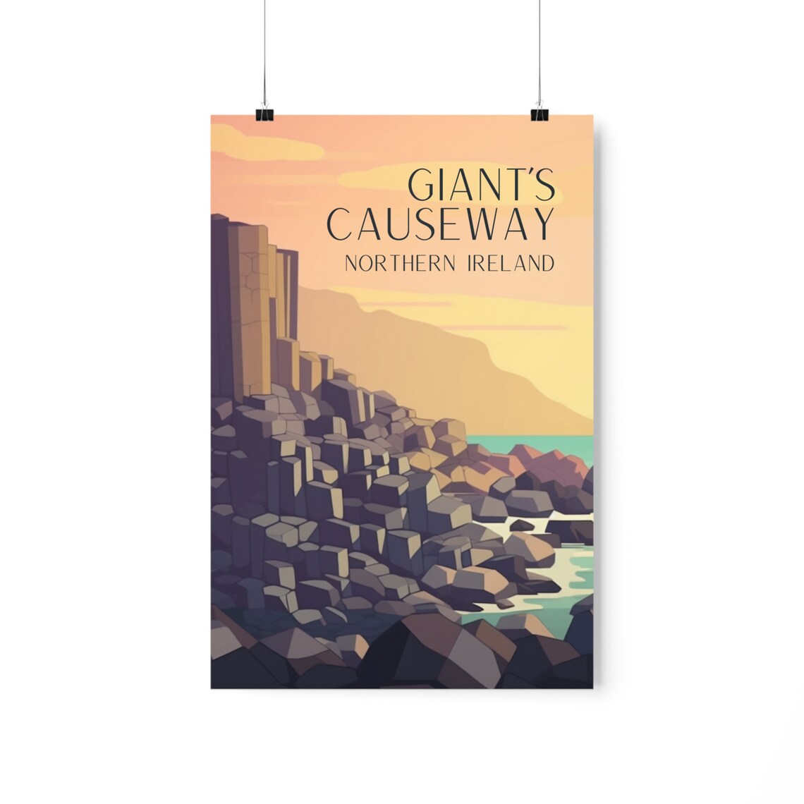 Giants Causeway Travel Poster, England Gift Print
