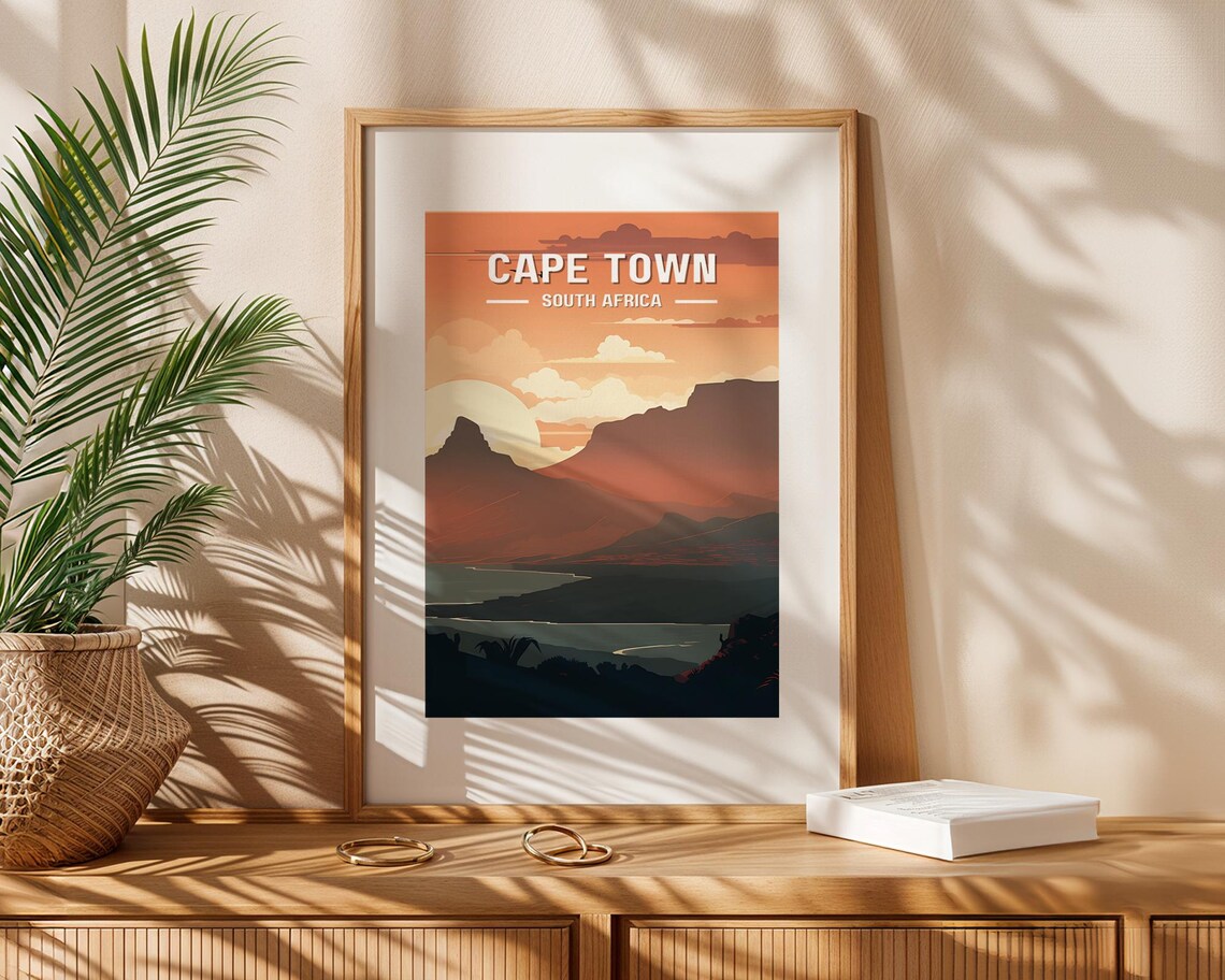 Vintage Cape Town Travel Poster, South Africa Cityscape