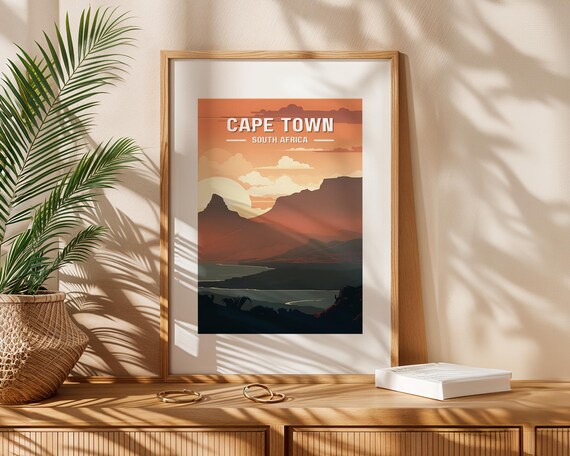 Vintage Cape Town Travel Poster, South Africa Cityscape