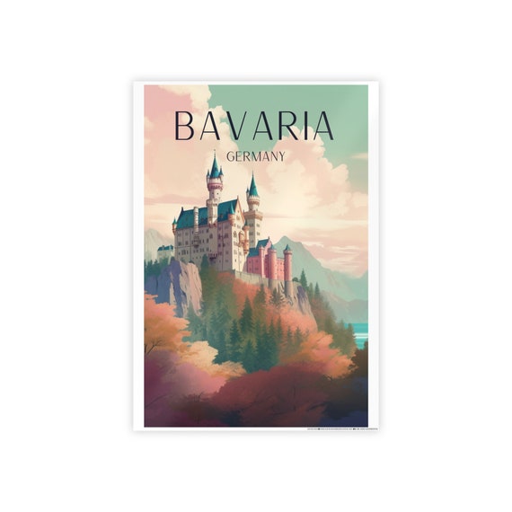 Neuschwanstein Travel Poster, Bavaria Germany Alps