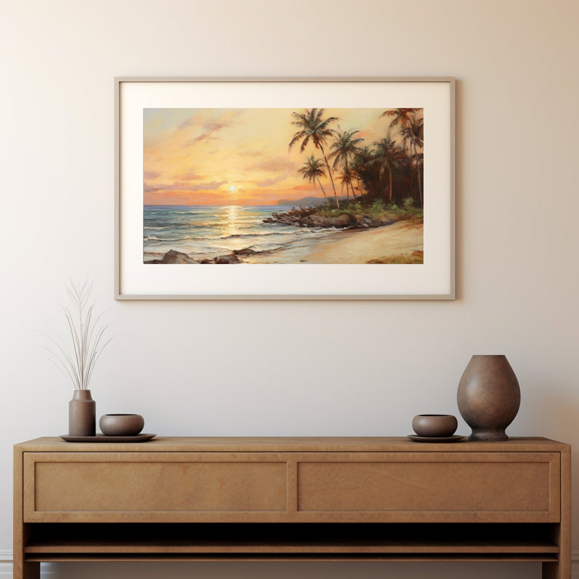 Tropical Paradise Beach Oil Painting, Wall Art - Image 2