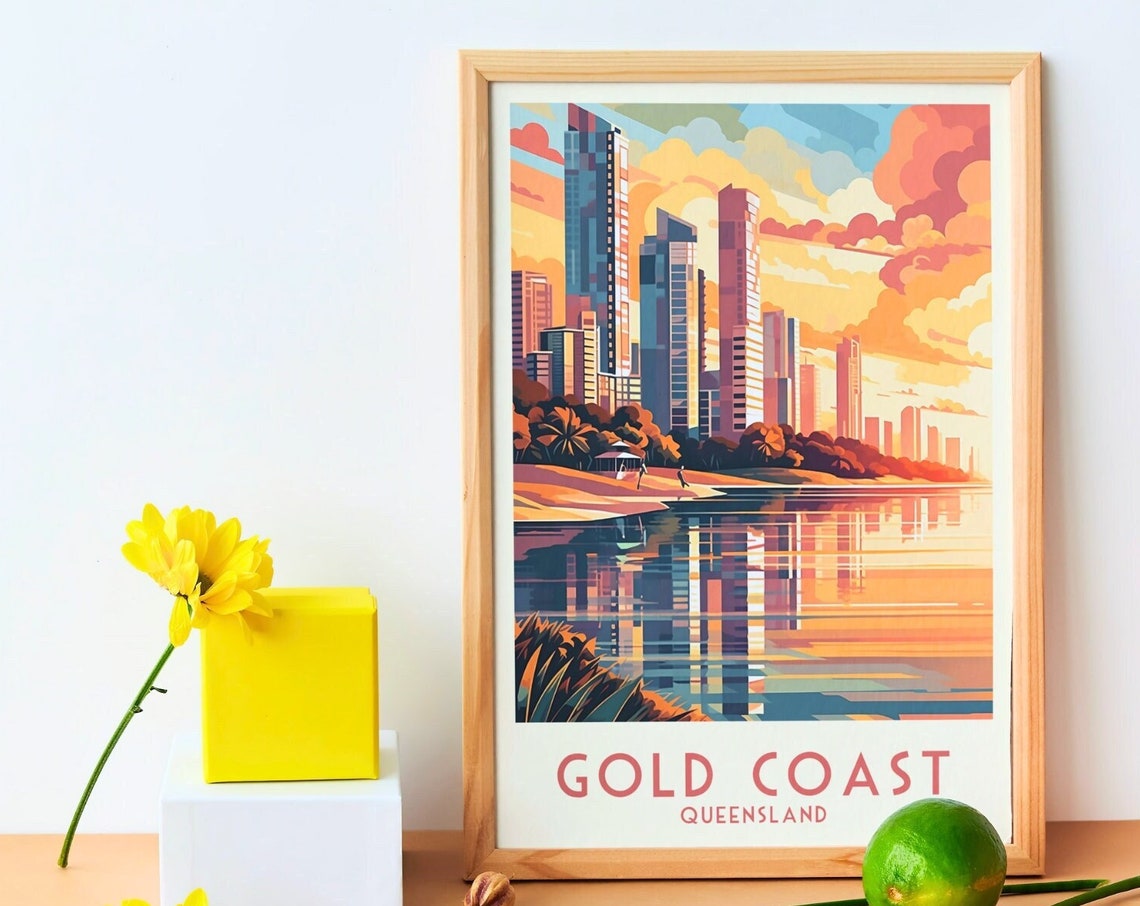 Gold Coast Queensland Skyline Sunset Waterfront Travel Poster - Image 3