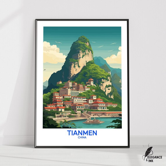 Tianmen Wall Hanging Postertianmen Flat Vector Illustration Canvashubei Handmade Wooden Frame And Unframed Colorful Vintage Gift