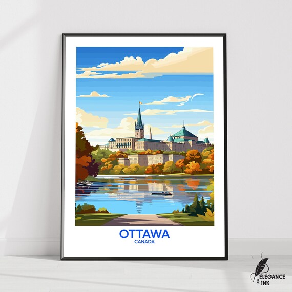 Ottawa Wall Hanging Posterottawa Flat Vector Illustration Canvasontario Handmade Wooden Frame And Unframed Colorful Vintage Gift