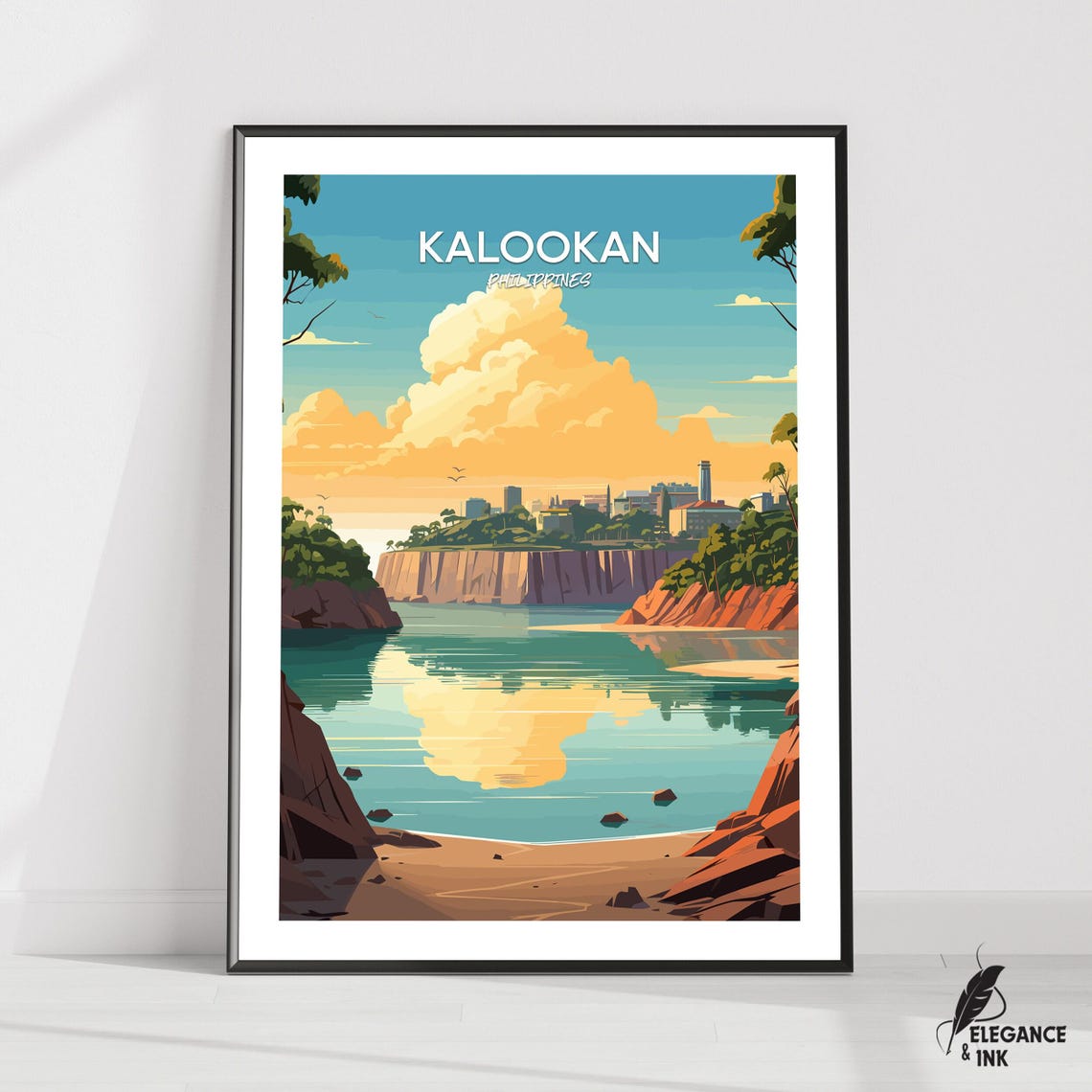 Kalookan Philippines Coastal Cliffs Cove Retro Travel Poster
