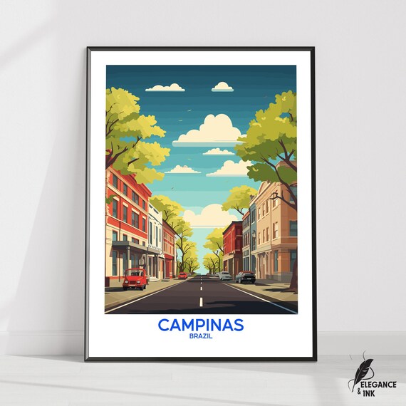 Campinas Wall Hanging Postercampinas Flat Vector Illustration Canvassao Paulo Handmade Wooden Frame And Unframed Colorful Vintage Gift