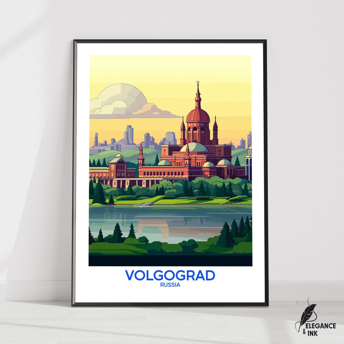 Volgograd Russia Red Domed Cathedral River Reflections Poster