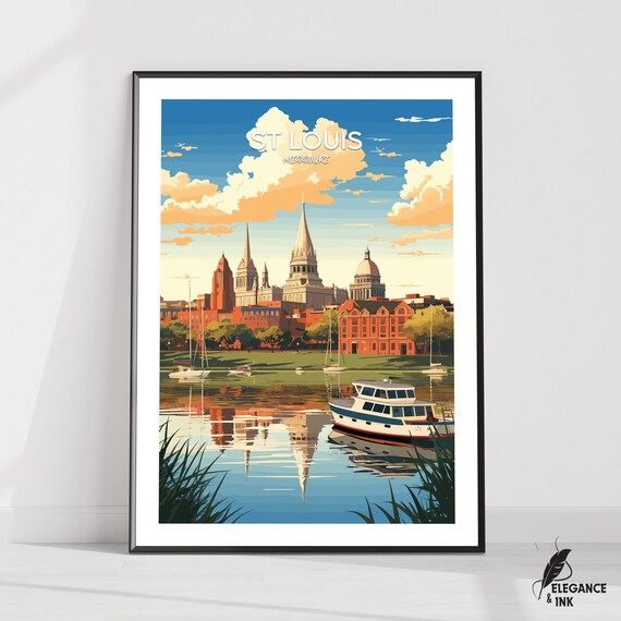 St Louis Missouri Waterfront Skyline Vintage Style Travel Poster
