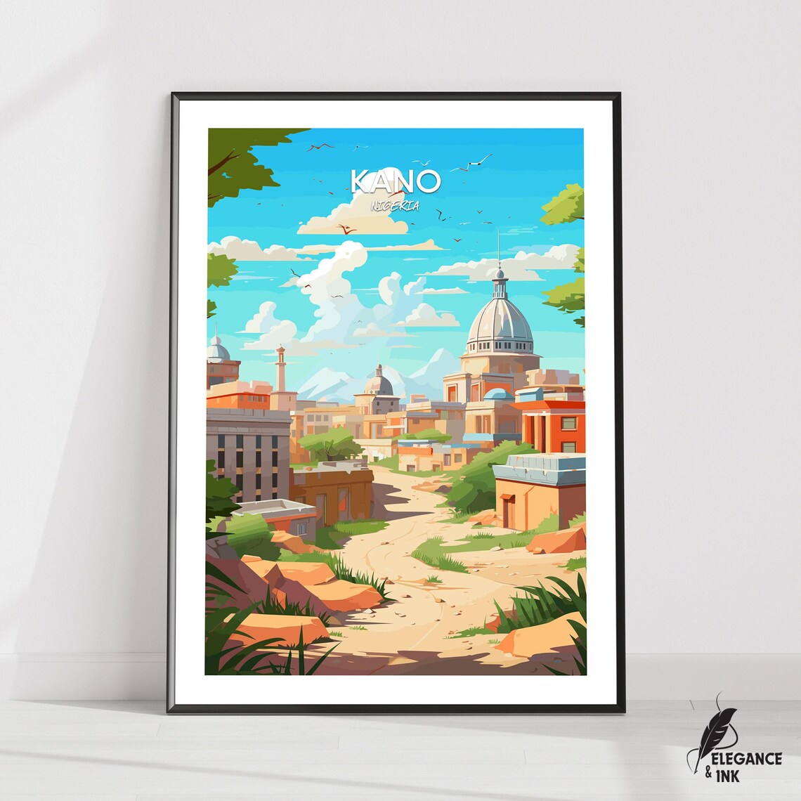 Kano Nigeria Historic Domed Buildings Dusty Street Travel Poster