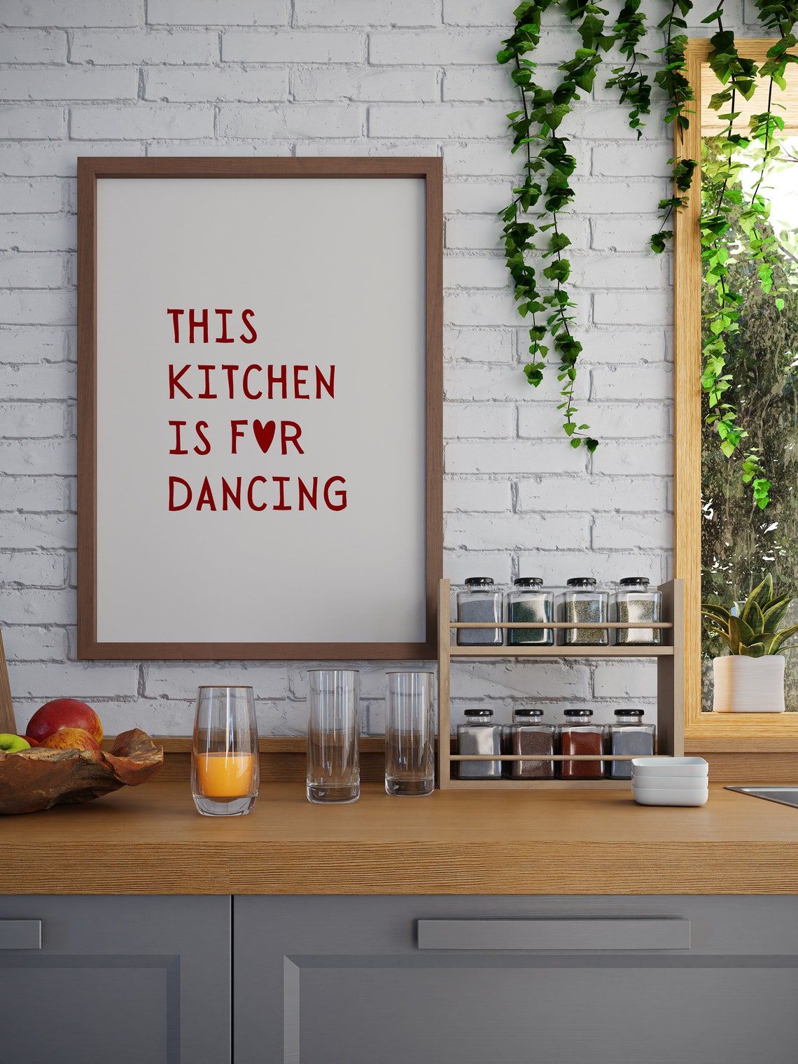 This Kitchen Is For Dancing Red Heart Quote Kitchen Art Poster