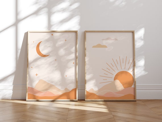 Boho Prints Boho Landscape Aesthetic Decor Sunshine Nursery Abstract Art Rainbows Boho Prints