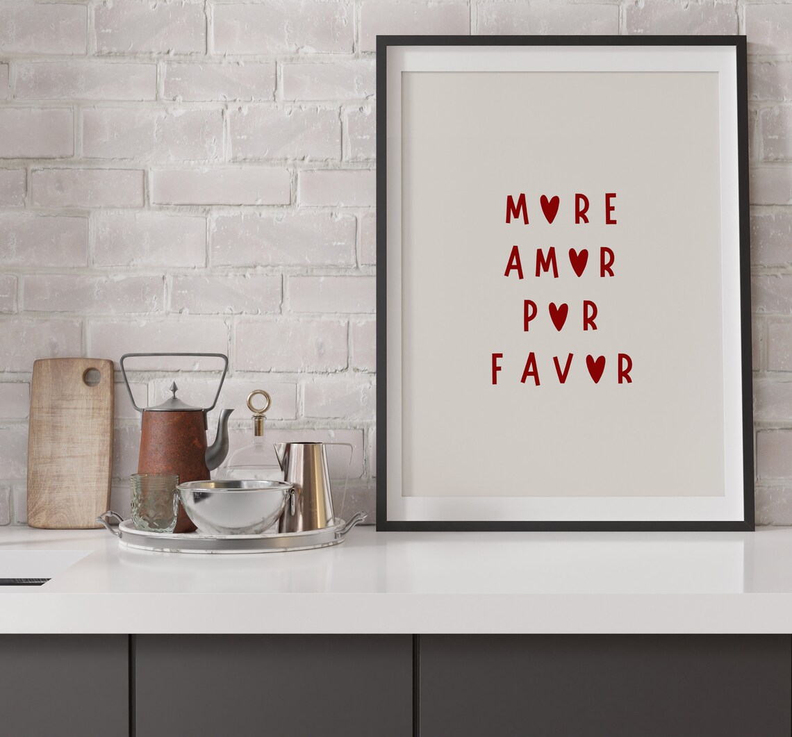 More Amor Por Favor Red Heart Typography Dorm Wall Decor Poster - Image 3