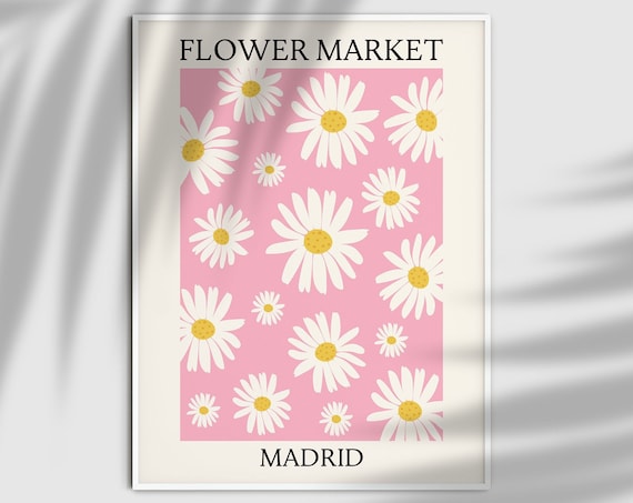 Flower Market Madrid Pink Daisy Botanical Floral Retro Poster