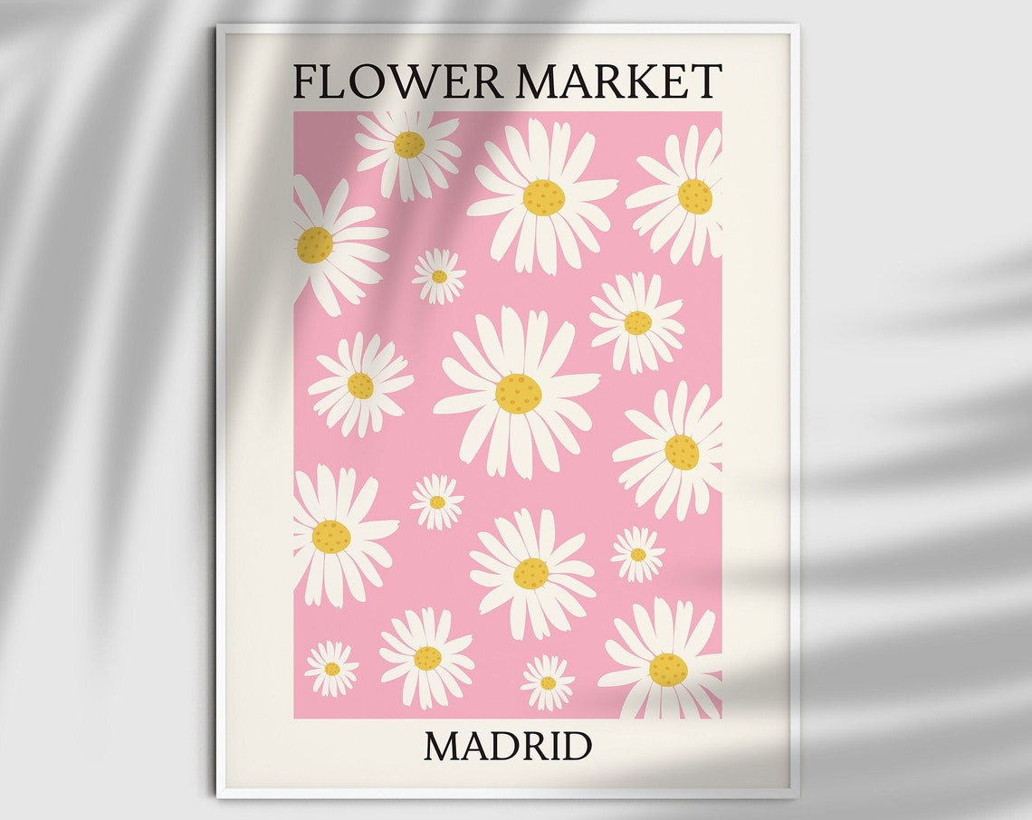 Flower Market Madrid Pink Daisy Botanical Floral Retro Poster