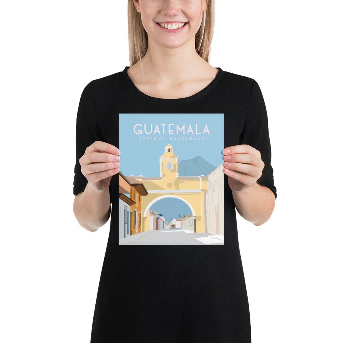 Antigua Guatemala Santa Catalina Arch Volcano Vintage Travel Poster - Image 2
