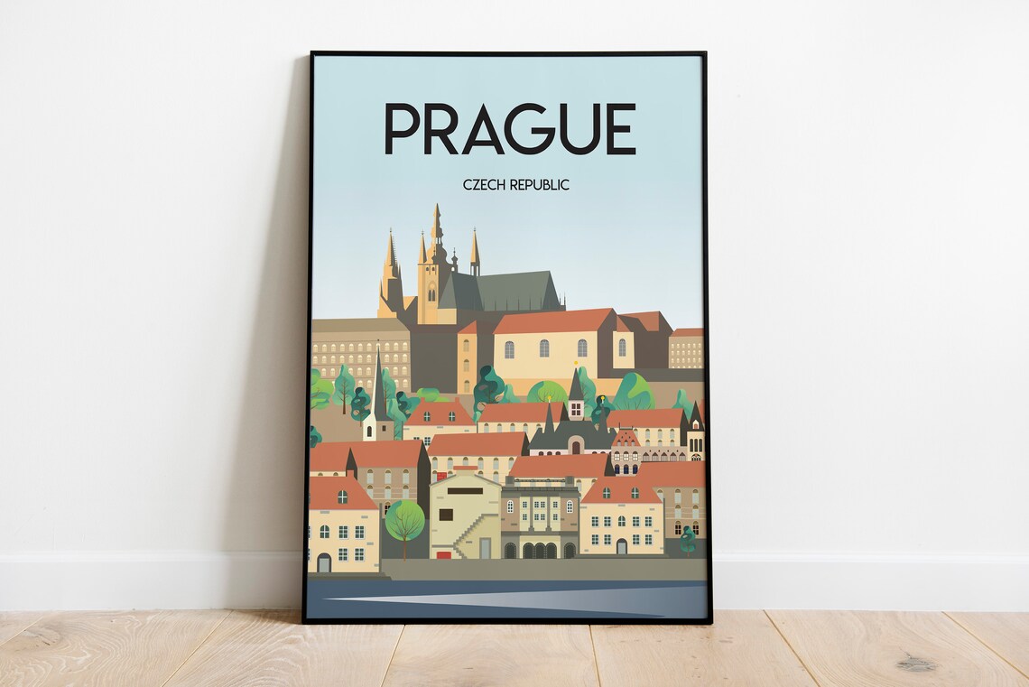 Prague Czech Republic Old Town Castle Retro Vintage Travel Poster
