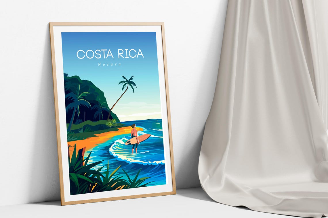 Nosara Costa Rica Surf Travel Poster Surfer Beach Palm Waves - Image 3