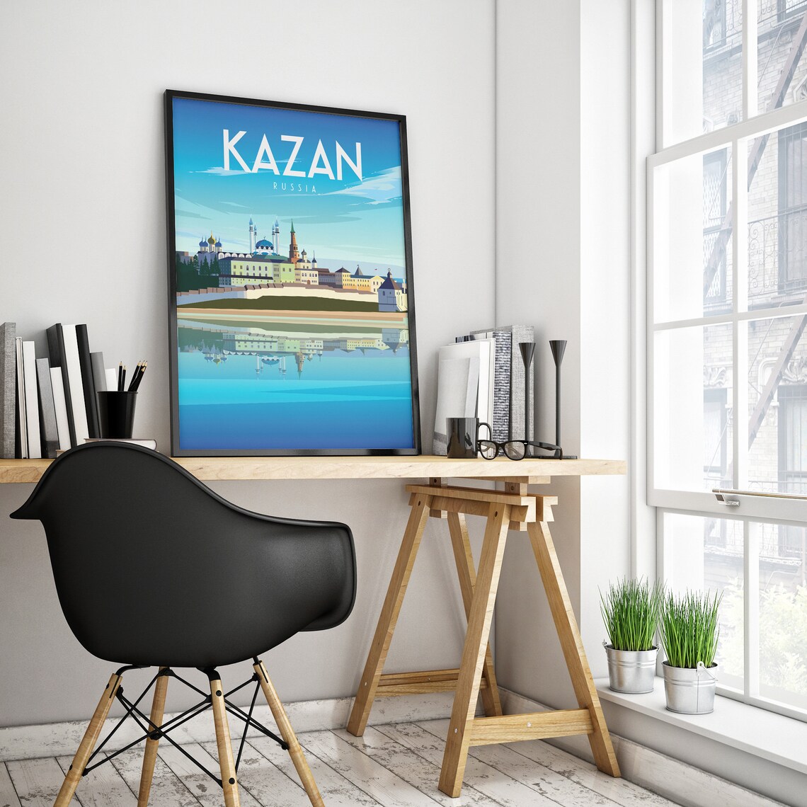 Kazan Russia Kremlin River Reflection Skyline Scenic Travel Poster - Image 2