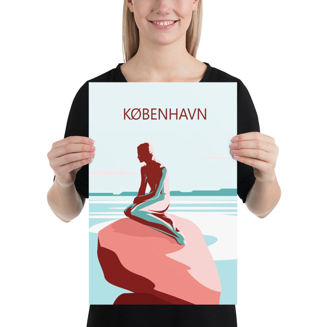 Copenhagen Little Mermaid Statue Denmark Scenic Travel Art Poster - Image 2