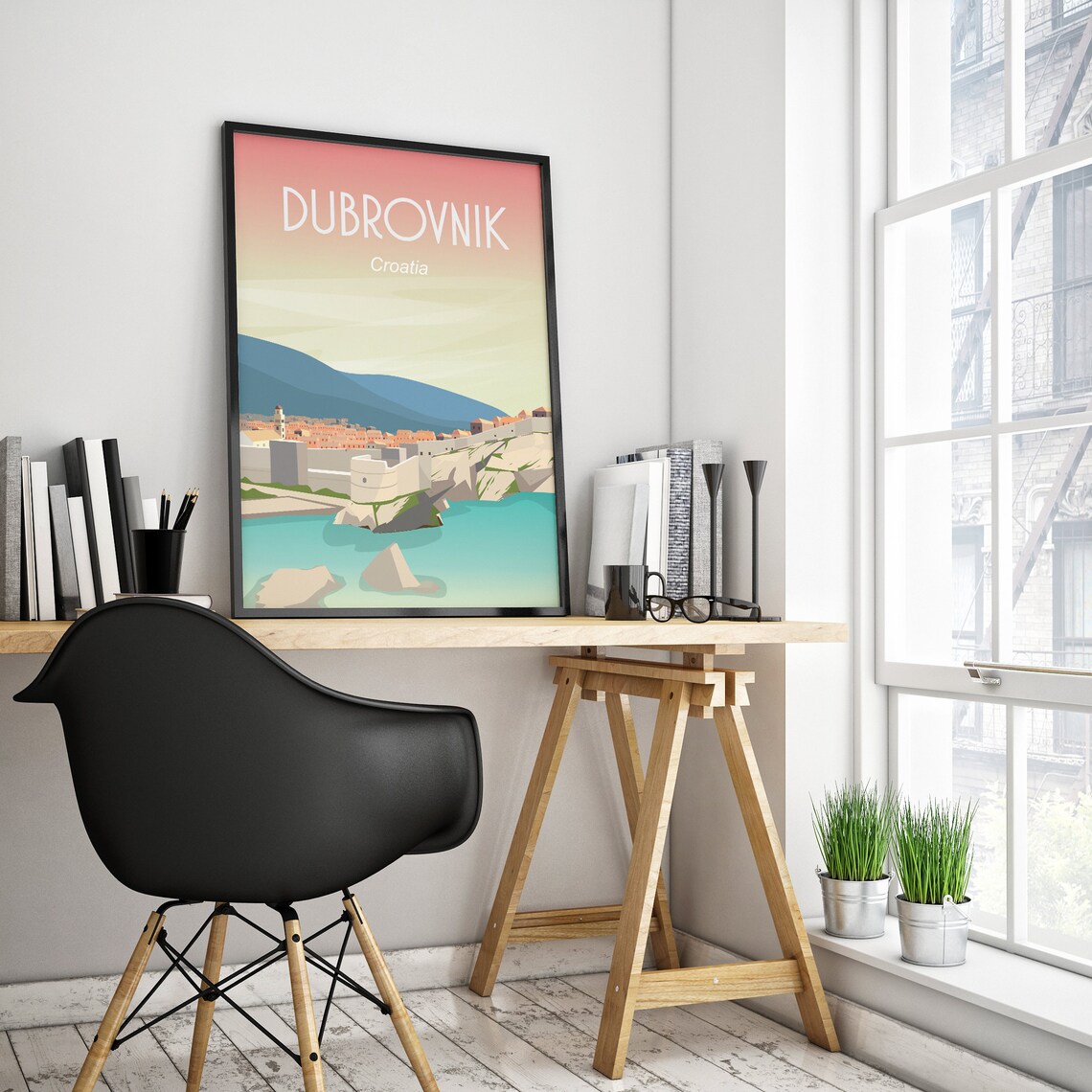 Dubrovnik Croatia Travel Poster Old Town Walls Sea Sunset Art - Image 3