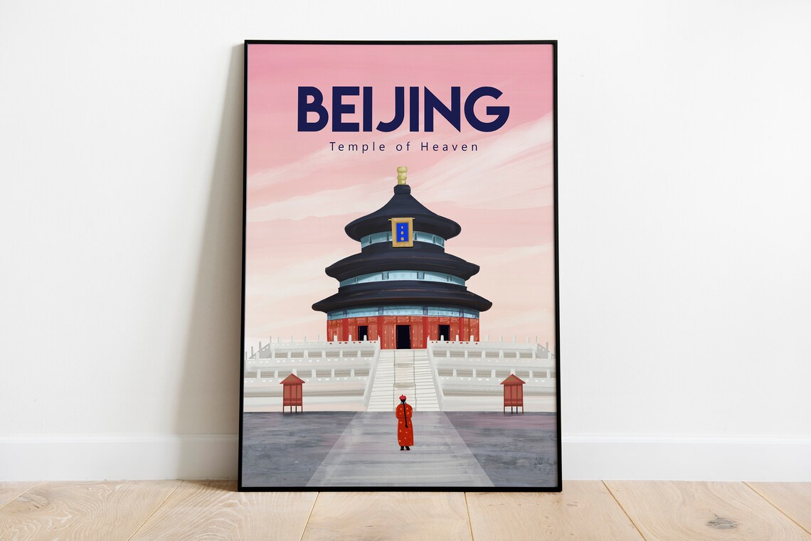 Beijing Temple of Heaven Hall of Prayer Pink Sky Travel Poster