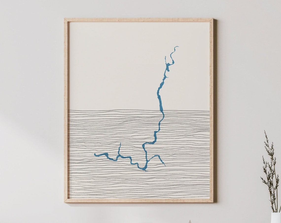 Franklin D Lake Slender Blue Water Boho Line Art Minimal Wall Print