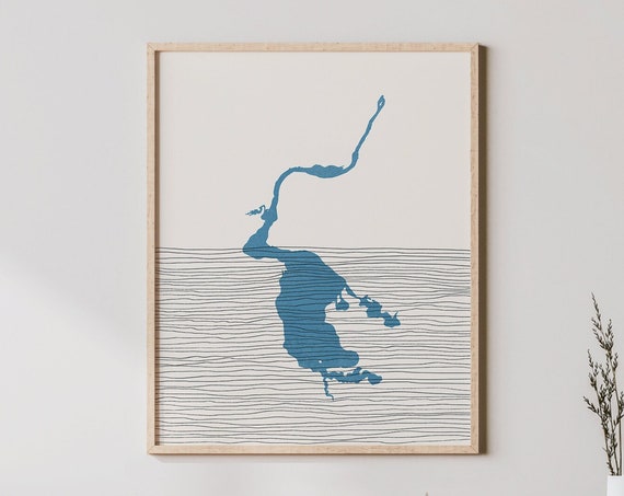 Lake Wissota Art Boho Print Wisconsin Lakehouse Decor Wall Map