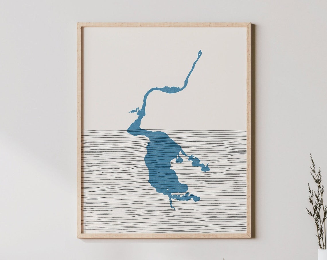Lake Wissota Wisconsin Map Minimalist Deep Blue Line Art Poster