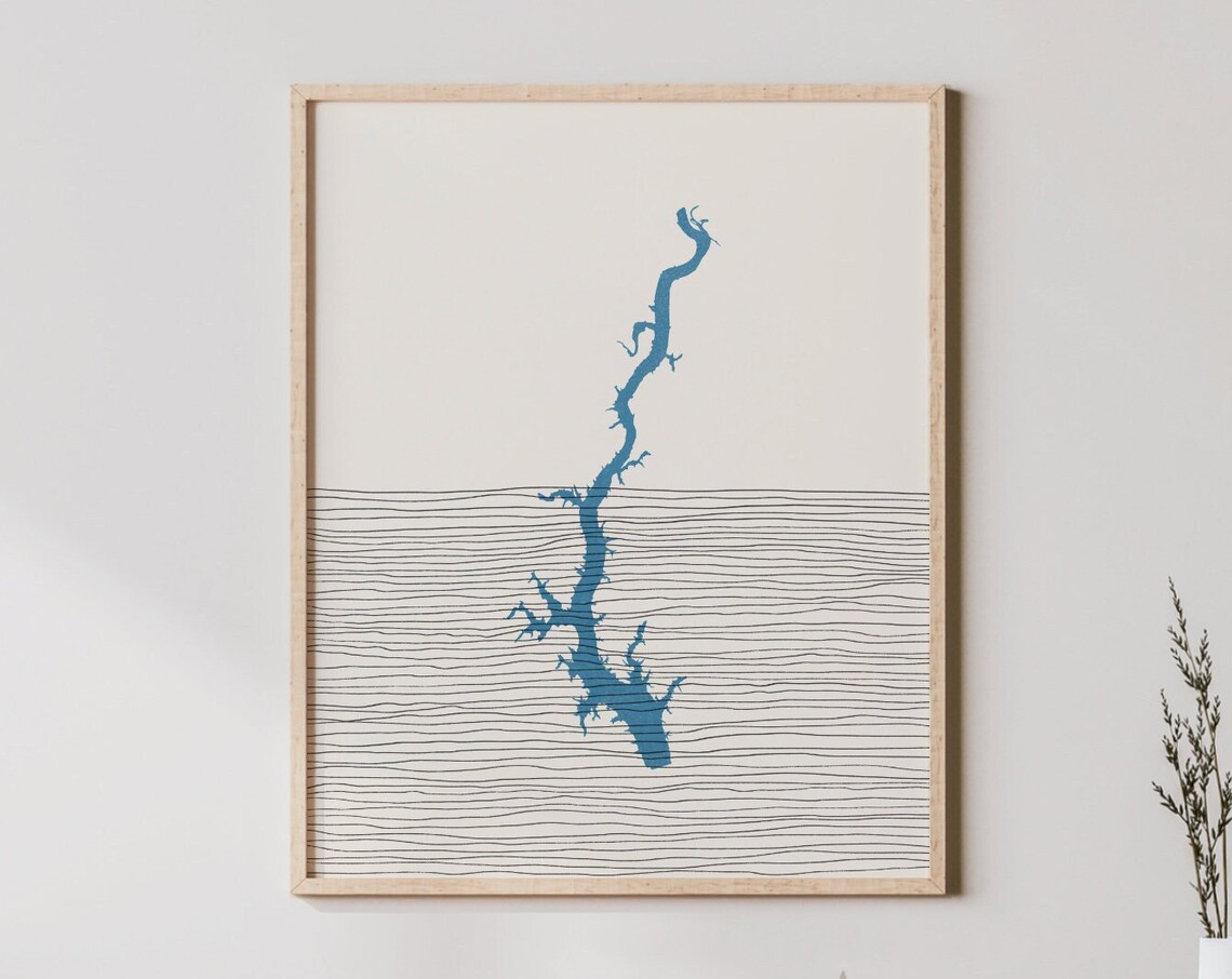 Lake Tillery Boho Travel Poster, North Carolina Decor