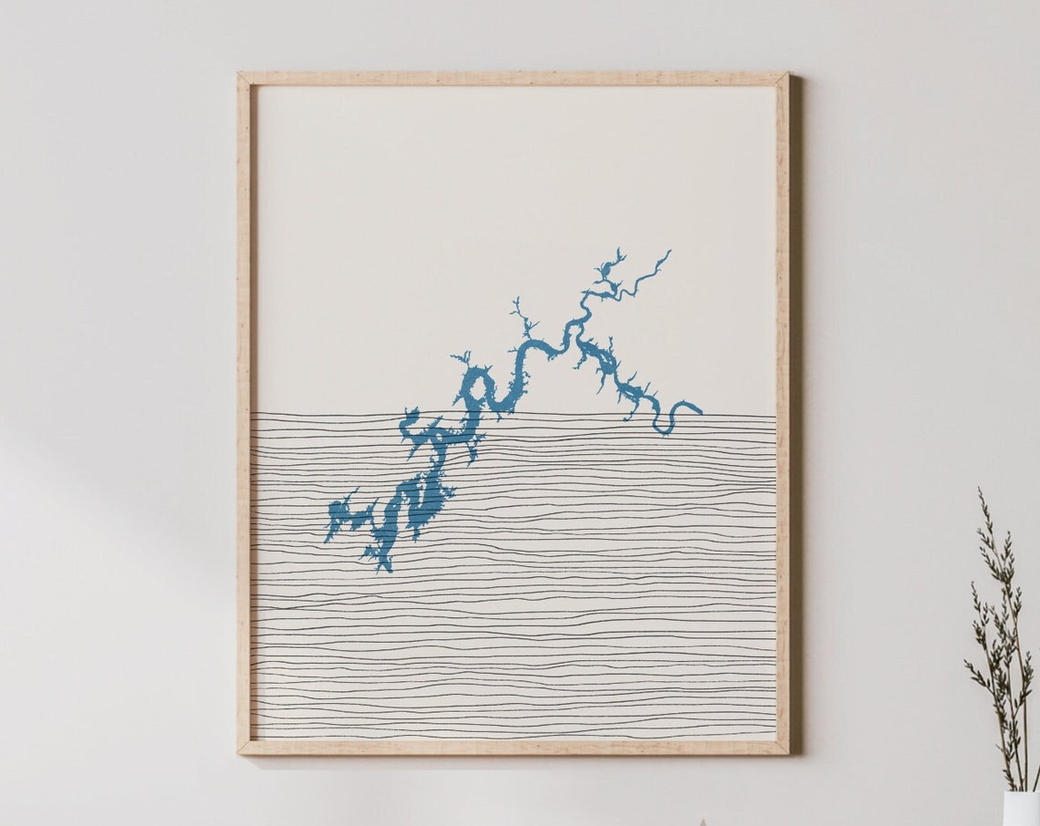Watts Bar Lake Minimalist Map Art Blue Line Lakehouse Decor Poster