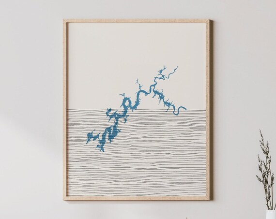 Watts Bar Lake Minimalist Map Art Blue Line Lakehouse Decor Poster