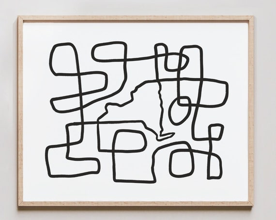 New York Line Art Print One Drawing Abstract Minimalist Map Of