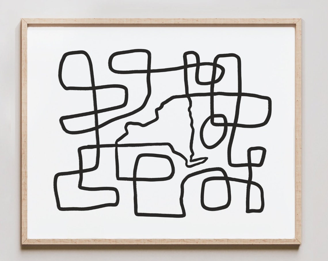 New York Line Art Print One Drawing Abstract Minimalist Map Of